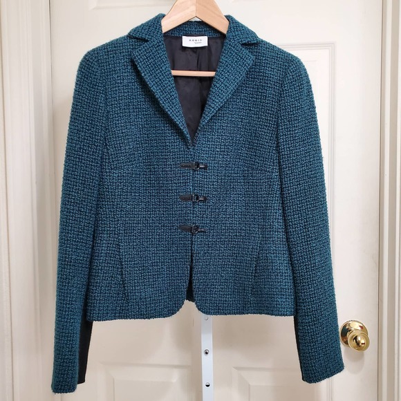 Akris Punto Jackets & Blazers - AKRIS PUNTO Emerald Green/Black Textured Buttoned Wool Blend Blazer sz US 8